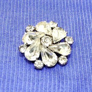 Austria Clear Rhinestone Brooch Floral Design Sparkling Silver-Tone Setting VTG